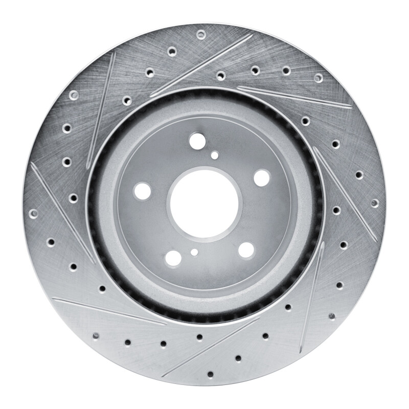 Lexus UX250h Brake Rotor (1) - Front Right - R1 Concepts - Drilled & Slotted - Silver - `18-`25